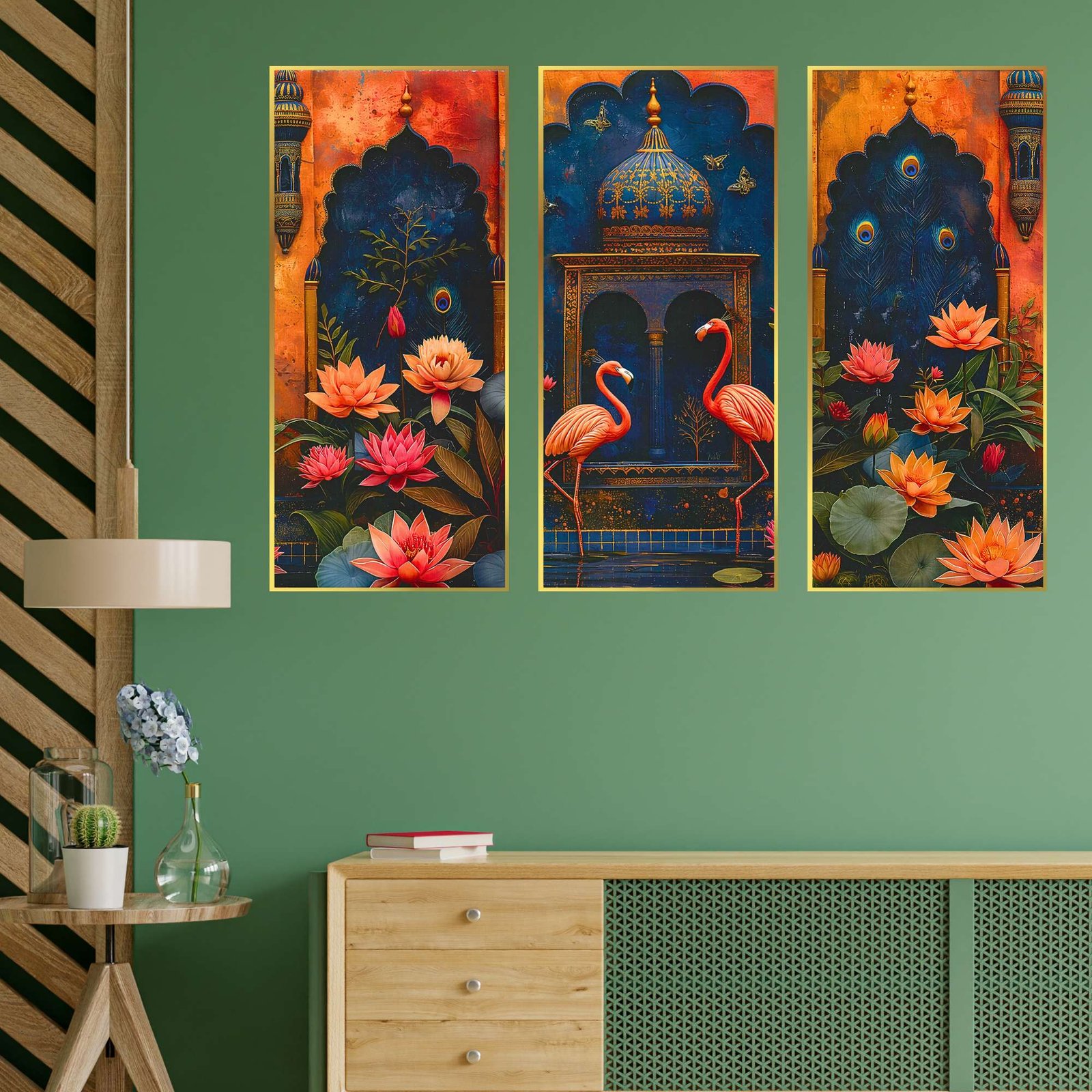 Set of Three large Wall Paintings for Wall Dacoration Golden Framed Wall Paintings for Living Room & Bedroom Wall Art for Home Decoration & Office Wall Décor (14x11 inch CH-LGD3-1) - Image 3