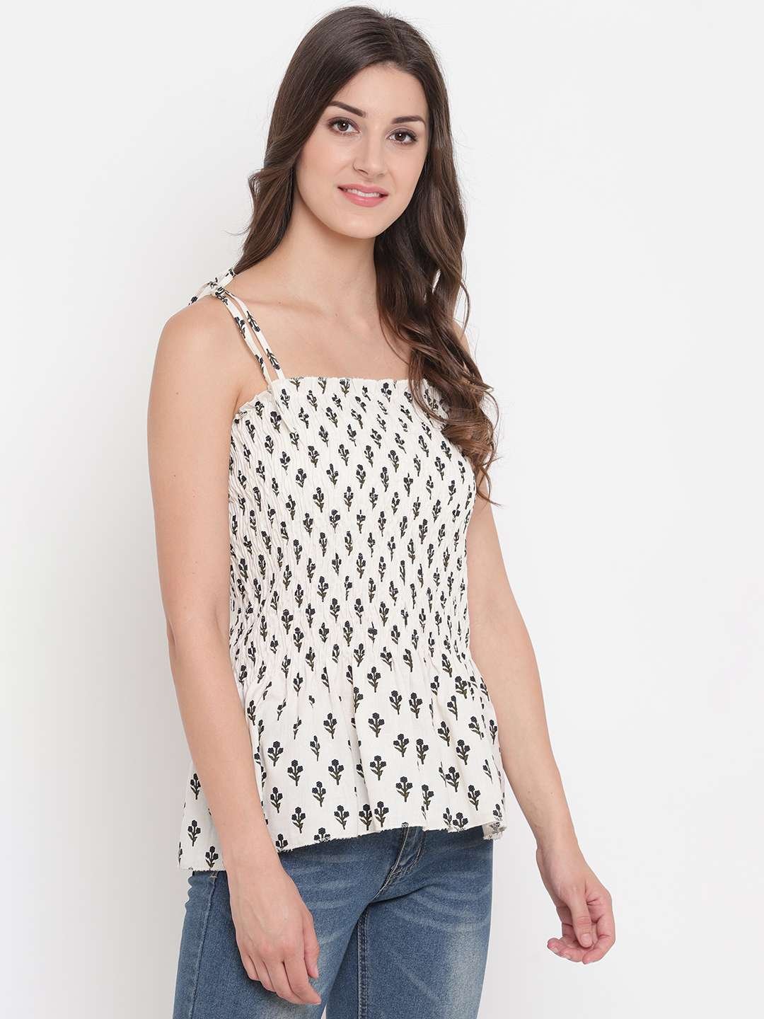 Women's Rayon Printed Casual Summer Style Tie Shoulder Straps Free Size Tank Top ( Multi14)