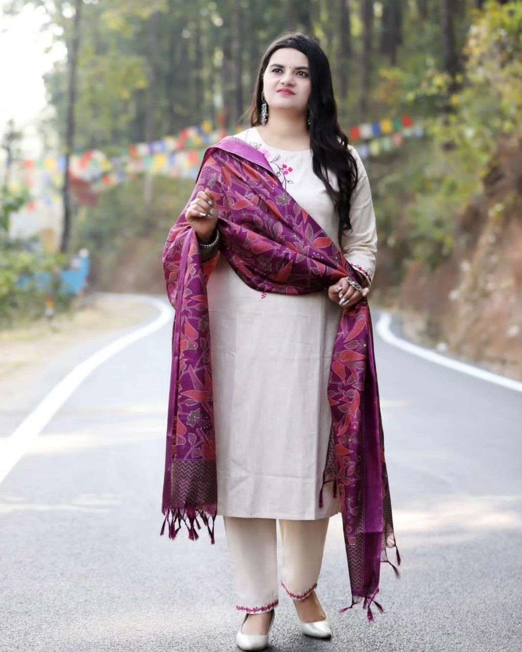 Women's Cotton Floral Printed Straight Kurti with Pant and Dupatta Set - Image 2